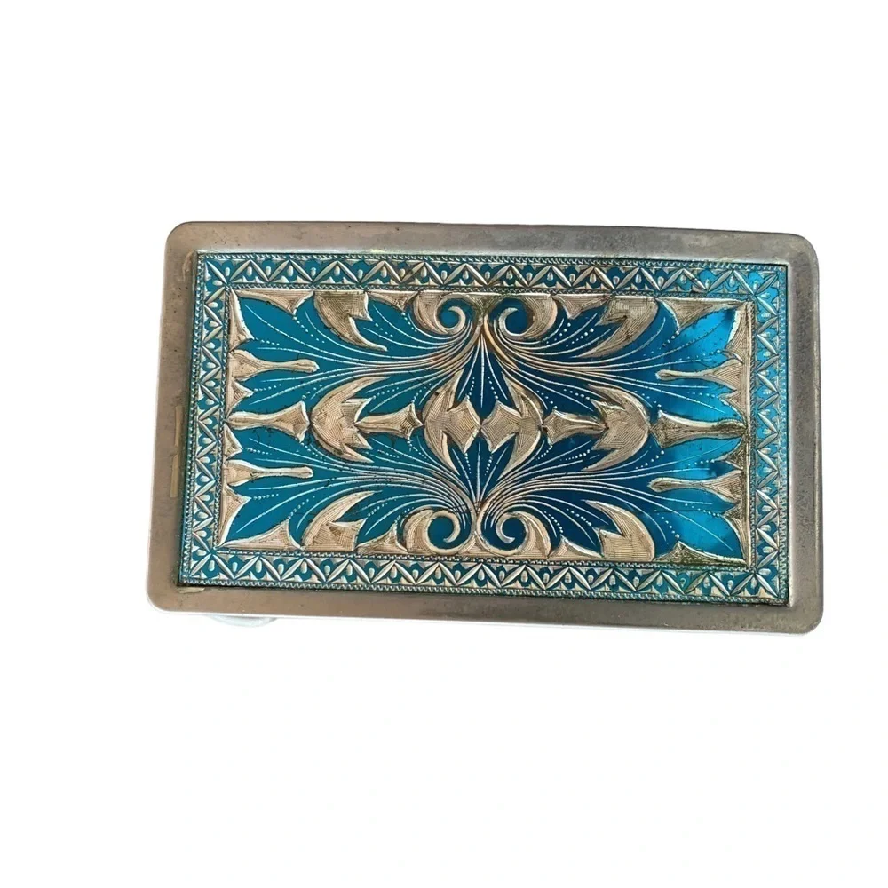 Vintage Tooled Leather Floral Tiger Belt Silver Buckle Studs Men’s Size 42